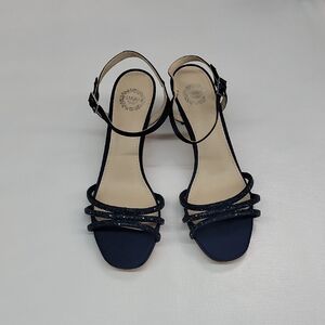Women's Navy Strappy Heeled Sandals - Elegant Evening Wear